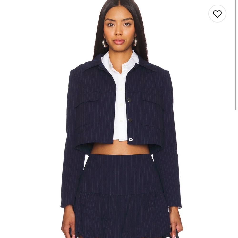 Amanda Uprichard Sanders Navy Pinstripe Cropped Blazer
